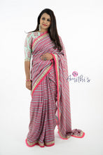 Load image into Gallery viewer, Latest Model Pink & Blue Strips Frill Designer Saree
