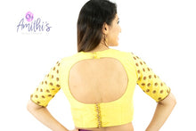 Load image into Gallery viewer, Bright Yellow Sequence Hand Work Raw Silk Crop-Top Blouse