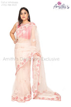 Load image into Gallery viewer, Blush Pink Floral Embroidery Work Saree With Stitched Blouse