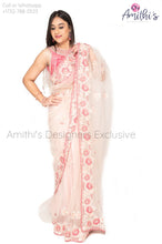 Load image into Gallery viewer, Blush Pink Floral Embroidery Work Saree With Stitched Blouse