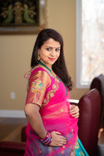 Load image into Gallery viewer, Blue & Pink Pure Kanchi Silk Traditional Lehenga Set With Heavy Work Blouse