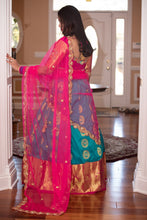 Load image into Gallery viewer, Blue & Pink Pure Kanchi Silk Traditional Lehenga Set With Heavy Work Blouse