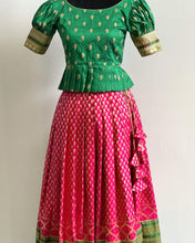 Load image into Gallery viewer, Green and pink color kids traditional Lehanga set