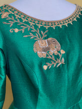 Load image into Gallery viewer, Dark green raw Silk Dress with Black Banarasi Dupatta
