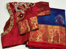 Load image into Gallery viewer, Blue & Red Color Combo Pure Silk Saree With Stitched Work Blouse
