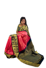 Load image into Gallery viewer, Dark Pink and Navy blue combo Pure Silk Saree With Stitched Work Blouse