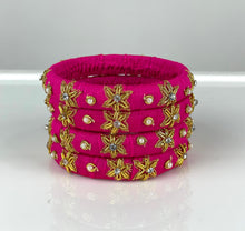 Load image into Gallery viewer, Pink Color Thin Raw Silk Bangles Set of 4