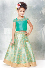 Load image into Gallery viewer, Little kids Aqua color half shoulder top with skirt 1y old