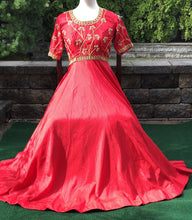 Load image into Gallery viewer, Red Color Pure Silk Pearl & Kundan Work Long Dress