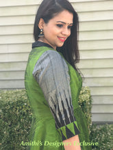 Load image into Gallery viewer, Bottle Green & Black Pure Raw Silk Traditional Long Dress
