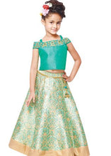 Load image into Gallery viewer, Little kids Aqua color half shoulder top with skirt 1y old