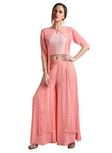 Load image into Gallery viewer, Teens Sky Blue Chikankari Crop Top With Shrug And Silk palazzo