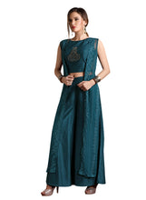 Load image into Gallery viewer, Teens Sky Blue Chikankari Crop Top With Shrug And Silk palazzo