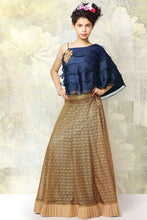 Load image into Gallery viewer, Stylish Navy Blue one shoulder croptop with gold skirt