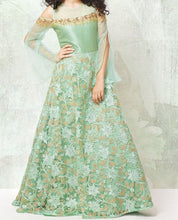 Load image into Gallery viewer, Sea Green Embroidery Long Dress With Bell Sleeve