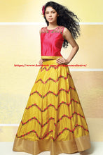 Load image into Gallery viewer, Yellow & Dark Pink Embroidery Croptop Lehanga Set