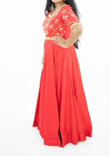 Load image into Gallery viewer, Red Color Pure Silk Pearl & Kundan Work Long Dress