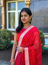 Load image into Gallery viewer, Blue and Red Color combination kuppadam silk lehanga set
