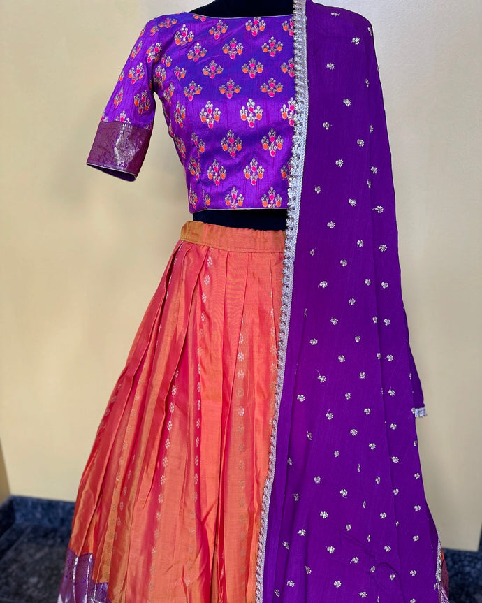 Orange and Purple Combo Soft Silk Lehanga Set