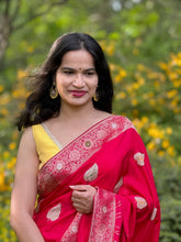 Load image into Gallery viewer, Dark pink chinnon Silk Saree with embroidery work
