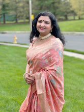 Load image into Gallery viewer, Peach color fancy banaras Saree With Stitched  Blouse
