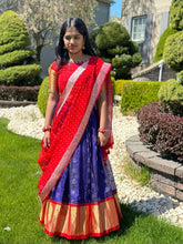 Load image into Gallery viewer, Blue and Red Color combination kuppadam silk lehanga set
