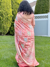 Load image into Gallery viewer, Peach color fancy banaras Saree With Stitched  Blouse
