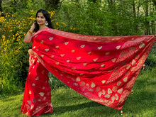 Load image into Gallery viewer, Dark pink chinnon Silk Saree with embroidery work
