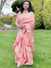 Load image into Gallery viewer, Peach color fancy banaras Saree With Stitched  Blouse
