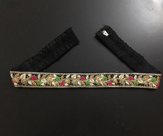 Black Color multi color zardosi Work Raw Silk Waist Belt