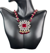 Load image into Gallery viewer, 1 Gram Gold Ruby beads Necklace with Earrings set 14
