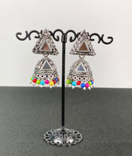 Load image into Gallery viewer, Oxidized Small jhumka mirror Earrings Item 003
