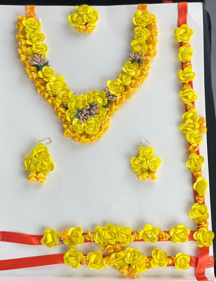 Yellow flower jewelry set for Haldi