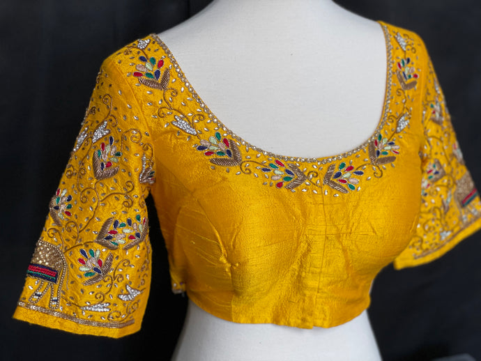 Yellow Maggam Work Raw Silk