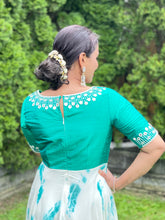 Load image into Gallery viewer, White and green combo shibori Georgette long dress
