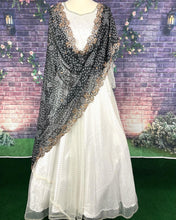 Load image into Gallery viewer, White Long dress with black bandhini Duppatta
