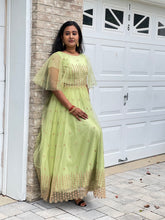 Load image into Gallery viewer, Light green cape style long dress
