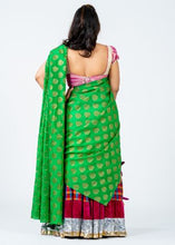 Load image into Gallery viewer, Off White Brocade Silk &amp; Green Dupatta Lehenga/ Half Saree
