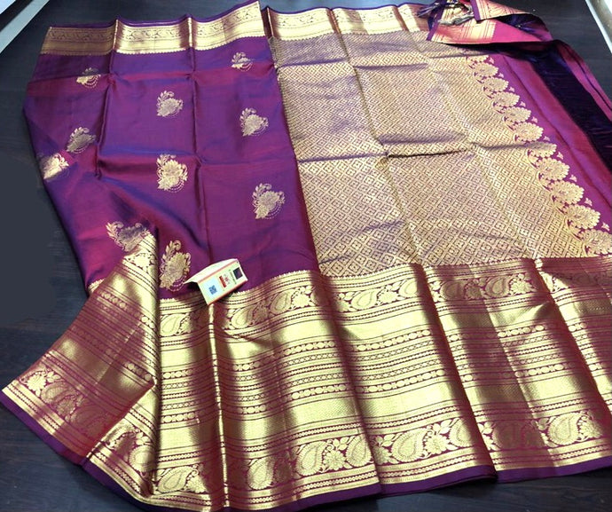 Burgundy Color Pure Kanchi Pattu Traditional Silk Saree