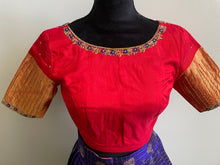 Load image into Gallery viewer, Blue and Red combination kupaddam Silk  lehanga set
