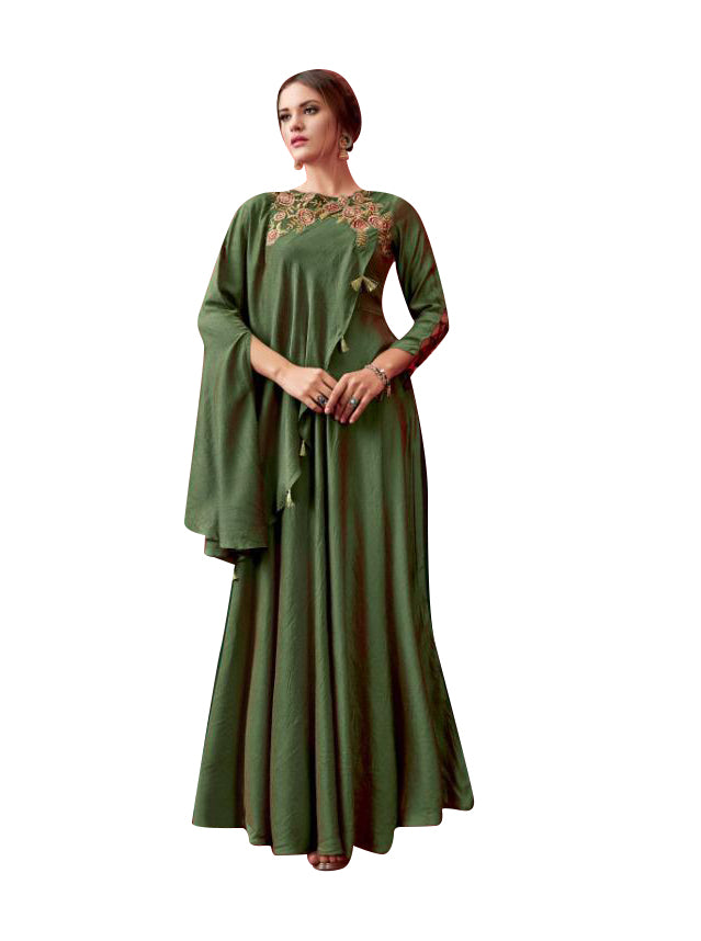 Royal Olive Green Long Frock Maxi Dress L Royal Olive Green Long Frock Maxi Dress L