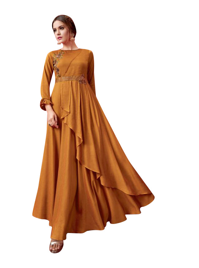 Buy Kids Girls Yellow Rayon N Brown Georgette Gathers Dress After Six Wear  Online at Best Price | Cbazaar