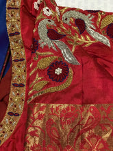 Load image into Gallery viewer, Blue &amp; Red Color Combo Pure Silk Saree With Stitched Work Blouse
