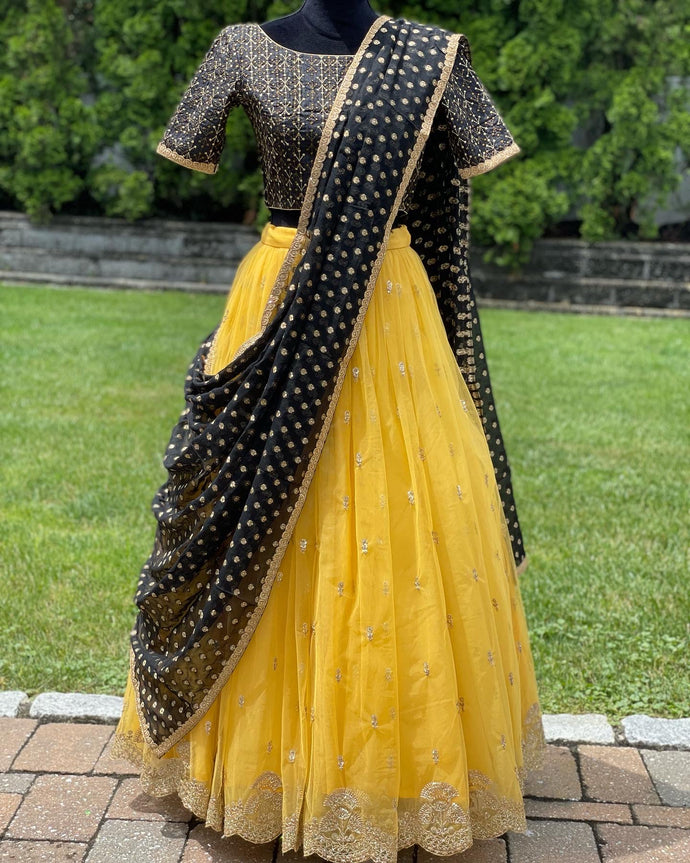 Yellow Embroidery Lehanga with Black BL and Duppatta
