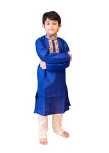 Load image into Gallery viewer, Royal Blue Silk and Brocade Kurta Pyjama Set for Littile Boys
