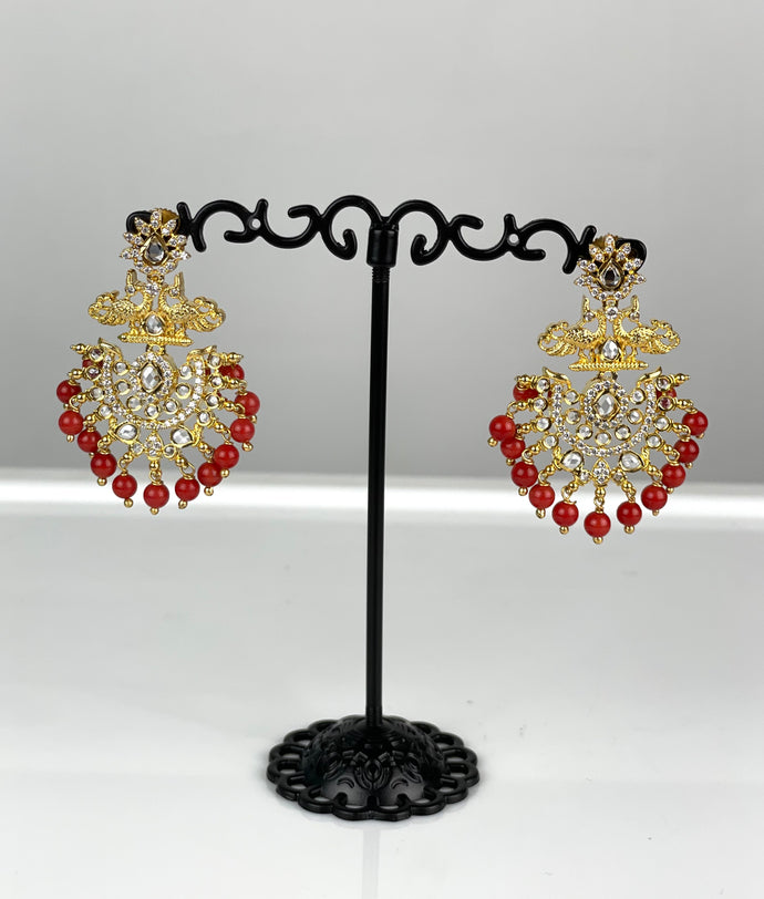 Peacock Hoop earrings with coral beads 1 Gram 01