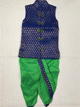 Load image into Gallery viewer, Little Kids Blue &amp; Green Silk Dhothi Set 1Y Size
