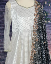 Load image into Gallery viewer, White Long dress with black bandhini Duppatta
