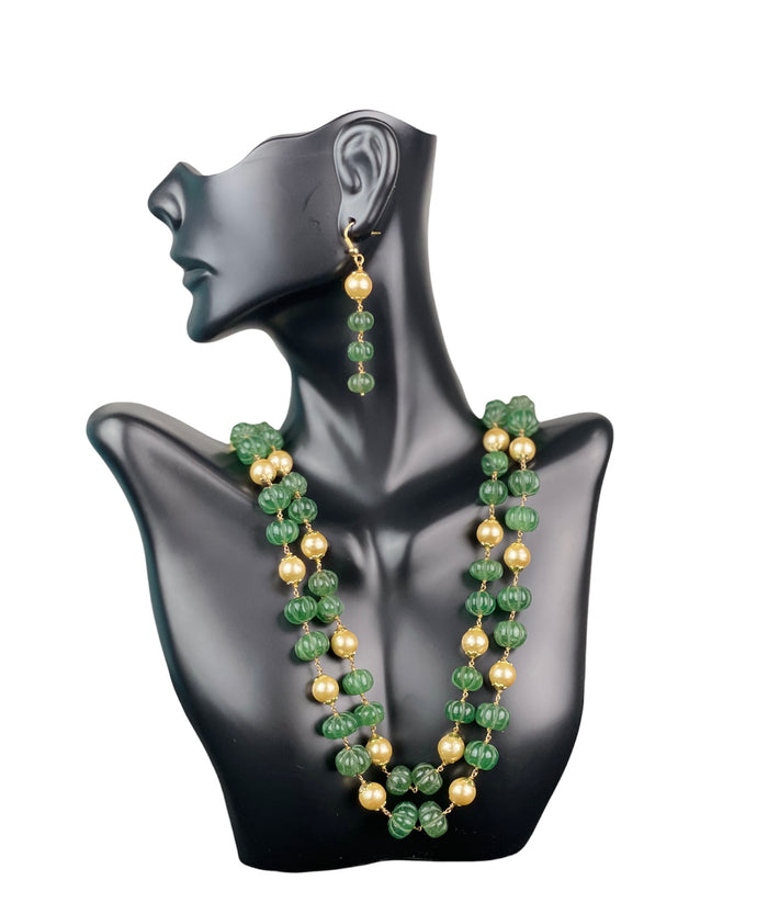1 Gram Gold Green Pumpkin beads Necklace with Earrings set 12