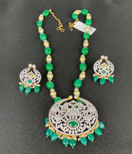 Load image into Gallery viewer, 1 Gram Gold Green beads Necklace with Earrings set 11

